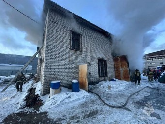 В Тынде огнеборцы МЧС России тушат пожар в складском помещении