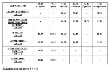 Афиша Кино 9 декабря - 14 декабря Афиша Кино 9 декабря - 14 декабря
